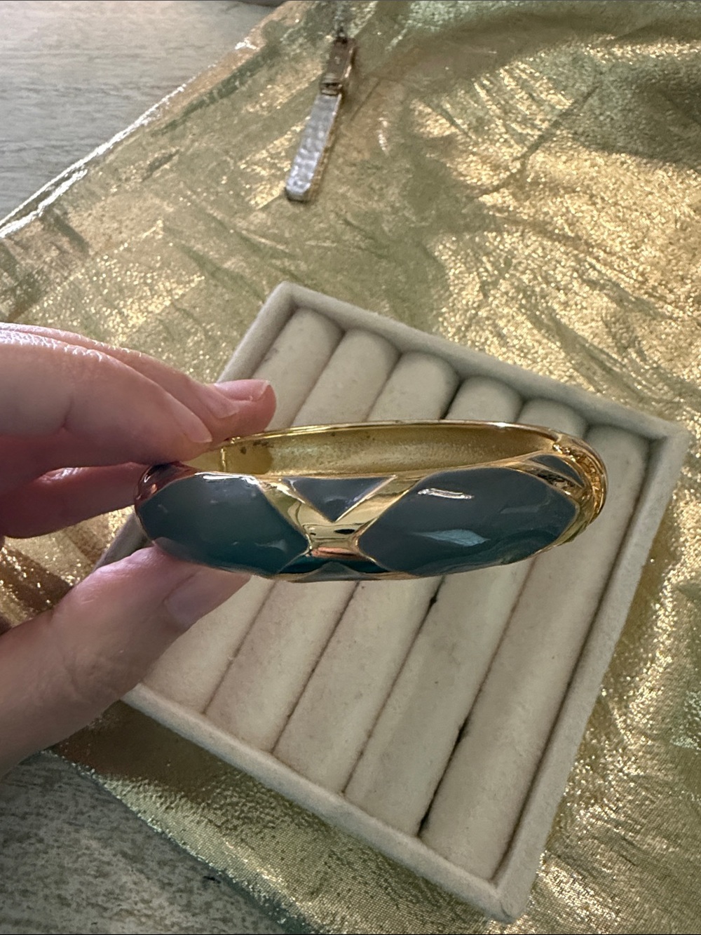Gold-Tone Bracelet with Teal Enamel Accents